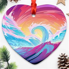 Waves Ocean Sea Tsunami Nautical 9 Heart Ornament (two Sides) by Jancukart
