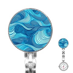 Ocean Waves Sea Abstract Pattern Water Blue Stainless Steel Nurses Watch by Wegoenart