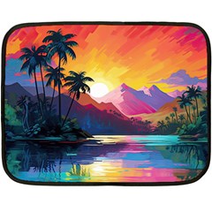 Ai Generated Tropical Island Sunset Landscape Two Sides Fleece Blanket (mini)