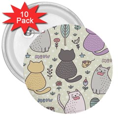 Funny Cartoon Cats Seamless Pattern 3  Buttons (10 Pack) 