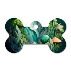 Waterfall Jungle Nature Paper Craft Trees Tropical Dog Tag Bone (two Sides) by Ravend