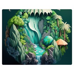 Waterfall Jungle Nature Paper Craft Trees Tropical Two Sides Premium Plush Fleece Blanket (medium) by Ravend