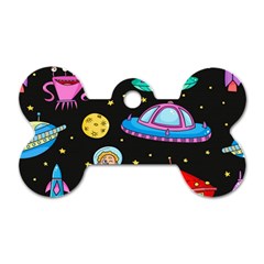 Seamless-pattern-with-space-objects-ufo-rockets-aliens-hand-drawn-elements-space Dog Tag Bone (two Sides)