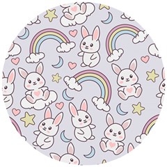 Seamless-pattern-with-cute-rabbit-character Wooden Puzzle Round