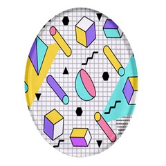 Tridimensional-pastel-shapes-background-memphis-style Oval Glass Fridge Magnet (4 Pack)
