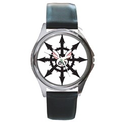 Dink Theeper Chaos Round Leather Watch (silver Rim) by DinkTheeper