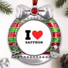 I Love Saffron Metal X mas Ribbon With Red Crystal Round Ornament by ilovewhateva