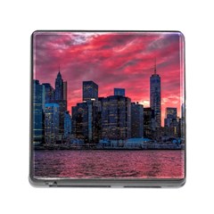 Skyline Sunset United States Reflection Usa,new York Manhattan Memory Card Reader (square 5 Slot) by Bakwanart