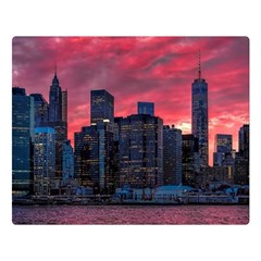 Skyline Sunset United States Reflection Usa,new York Manhattan Two Sides Premium Plush Fleece Blanket (large) by Bakwanart
