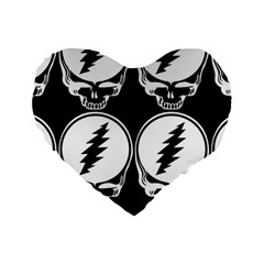Black And White Deadhead Grateful Dead Steal Your Face Pattern Standard 16  Premium Flano Heart Shape Cushions by 99art