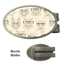 Seamless Pattern Hand Drawn-cats-with Hipster Accessories Money Clips (oval) 