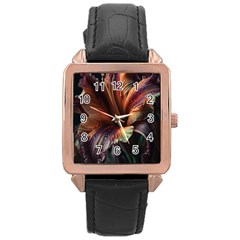 Flower Orange Lilly Rose Gold Leather Watch  by Ndabl3x