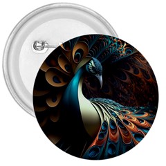 Peacock Bird Feathers Plumage Colorful Texture Abstract 3  Buttons