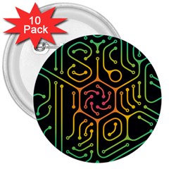 Circuit Hexagonal Geometric Pattern Background Pattern 3  Buttons (10 Pack) 