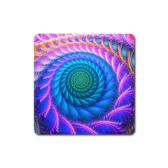 Peacock Feather Fractal Square Magnet by Wav3s