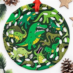 Dino Kawaii Ornament (round Filigree) by Wav3s