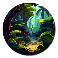Rainforest Jungle Cartoon Animation Background Magnet 5  (round)