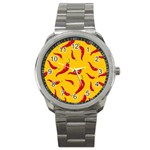 Chili-vegetable-pattern-background Sport Metal Watch Front