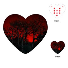 Dark Forest Jungle Plant Black Red Tree Playing Cards Single Design (heart) by uniart180623
