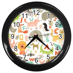 Children Alphabet Seamless Pattern Wall Clock (black)