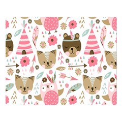 Pink Animals Pattern Two Sides Premium Plush Fleece Blanket (large)