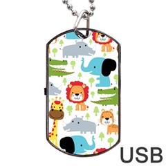 Seamless Pattern Vector With Animals Cartoon Dog Tag Usb Flash (two Sides)