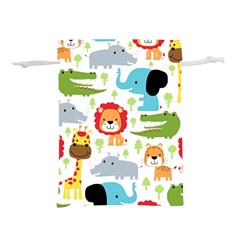 Seamless Pattern Vector With Animals Cartoon Lightweight Drawstring Pouch (l)