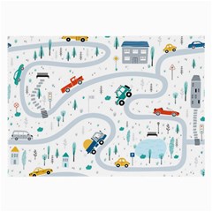 Cute Children Seamless Pattern With Cars Road Park Houses White Background Illustration Town Cartooo Large Glasses Cloth (2 Sides) by Simbadda