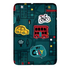 Seamless Pattern Hand Drawn With Vehicles Buildings Road Rectangular Glass Fridge Magnet (4 Pack) by Simbadda