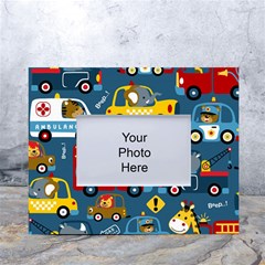 Seamless Pattern Vehicles Cartoon With Funny Drivers White Tabletop Photo Frame 4 x6 
