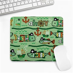 Seamless Pattern Fishes Pirates Cartoon Large Mousepad
