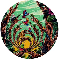 Monkey Tiger Bird Parrot Forest Jungle Style Uv Print Round Tile Coaster by Grandong