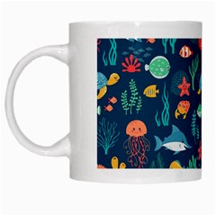 Variety Of Fish Illustration Turtle Jellyfish Art Texture White Mug by Bangk1t