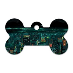 Night Black City Neon Sky Stars Moon Abstract Dog Tag Bone (one Side)
