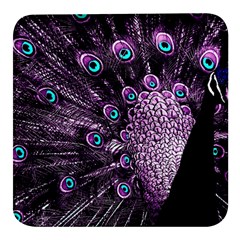 Purple Peacock Square Glass Fridge Magnet (4 Pack)