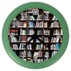 Book Collection In Brown Wooden Bookcases Books Bookshelf Library Color Wall Clock