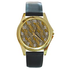 Background-batik Round Gold Metal Watch