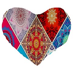 Mandala Pattern, Desenho, Designs, Glitter, Pattern Large 19  Premium Flano Heart Shape Cushions