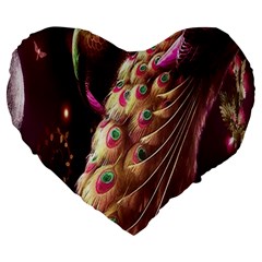 Peacock Dream, Fantasy, Flower, Girly, Peacocks, Pretty Large 19  Premium Heart Shape Cushions
