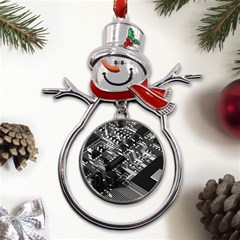 Black And Gray Circuit Board Computer Microchip Digital Art Metal Snowman Ornament by Bedest