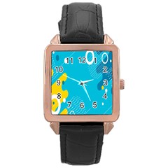Blue Yellow Abstraction, Creative Backgroun Rose Gold Leather Watch 