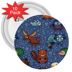 Animals Pattern Colorful Vector 3  Buttons (10 Pack) 