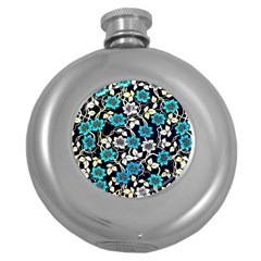 Blue Flower Pattern Floral Pattern Round Hip Flask (5 Oz) by Grandong