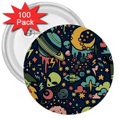Alien Rocket Space Aesthetic 3  Buttons (100 Pack) 