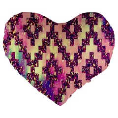 Cute Glitter Aztec Design Large 19  Premium Flano Heart Shape Cushions