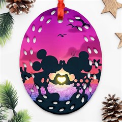 Mickey And Minnie, Mouse, Disney, Cartoon, Love Oval Filigree Ornament (two Sides)