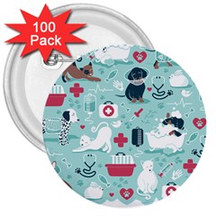 Veterinarian Medicine T- Shirt Veterinary Medicine, Happy And Healthy Friends    Aqua Background Red 3  Buttons (100 Pack)  by ZUXUMI