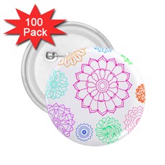 Flower Pattern T- Shirt Colorful Groovy Flower Pattern Outline T- Shirt 2 25  Buttons (100 Pack)  by EnriqueJohnson