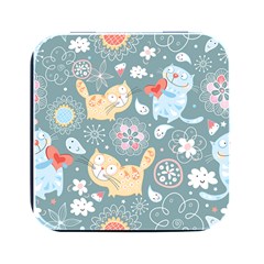 Cute Cat Background Pattern Square Metal Box (black) by Ket1n9