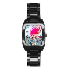 Artistic Psychedelic Art Stainless Steel Barrel Watch